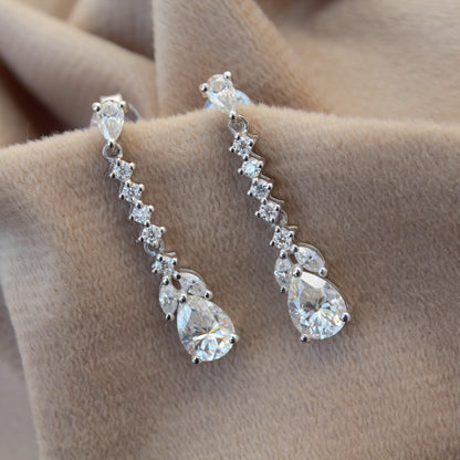 Drop and Dangle Moissanite Silver Earrings, 925 Sterling Silver Long Dangle Earrings for Women, Moissanite Jewelry, Propose Gift for Her