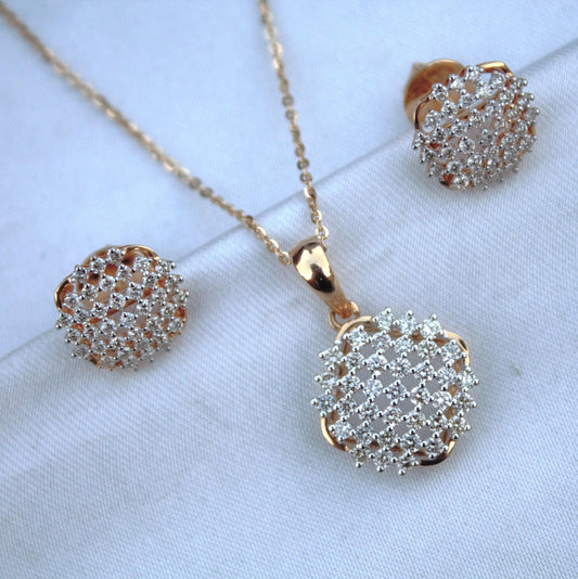 18k Yellow Gold Diamond Pendant & Earrings Set, Beautiful Cluster Diamond Jewelry for Special Day, Dainty Gold Jewelry Gift for Women