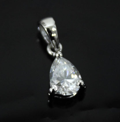 Pear Cut Moissanite Pendant in 925 Sterling Silver, Dainty Silver Charm Pendant, Minimalist Pendant for Chain, Moissanite Silver Jewelry