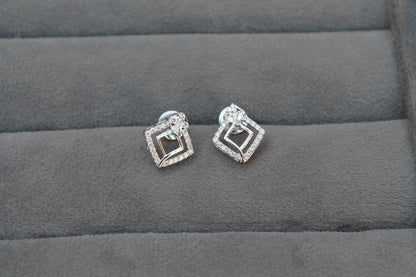 Diamond Gold Necklace with Earrings, 18K Gold Jewelry Set, Designer Gold Jewelry, Real Diamond Pendant with Chain and Stud Earrings Set