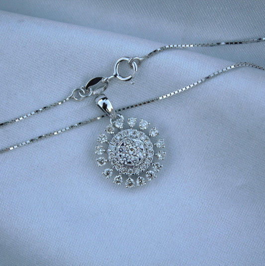 18K White Gold Real Diamond Jewelry, Chain Pendant with Stud Earring Set, IGI Certified Jewelry, Bridal Jewelry Set, Diamond Pendant Earring