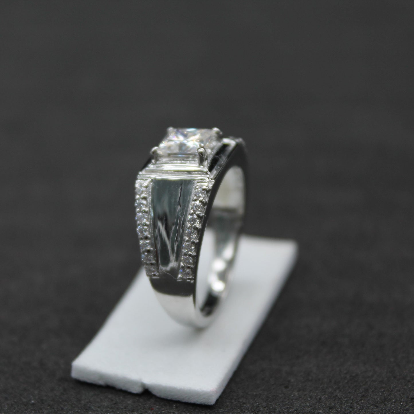 Princess Cut With Side Round Moissanite Ring, Men's Wedding Ring, Unique Silver Ring, Moissanite Jewelry for Him, 925 Sterling Silver Ring