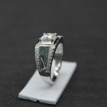 Princess Cut With Side Round Moissanite Ring, Men's Wedding Ring, Unique Silver Ring, Moissanite Jewelry for Him, 925 Sterling Silver Ring