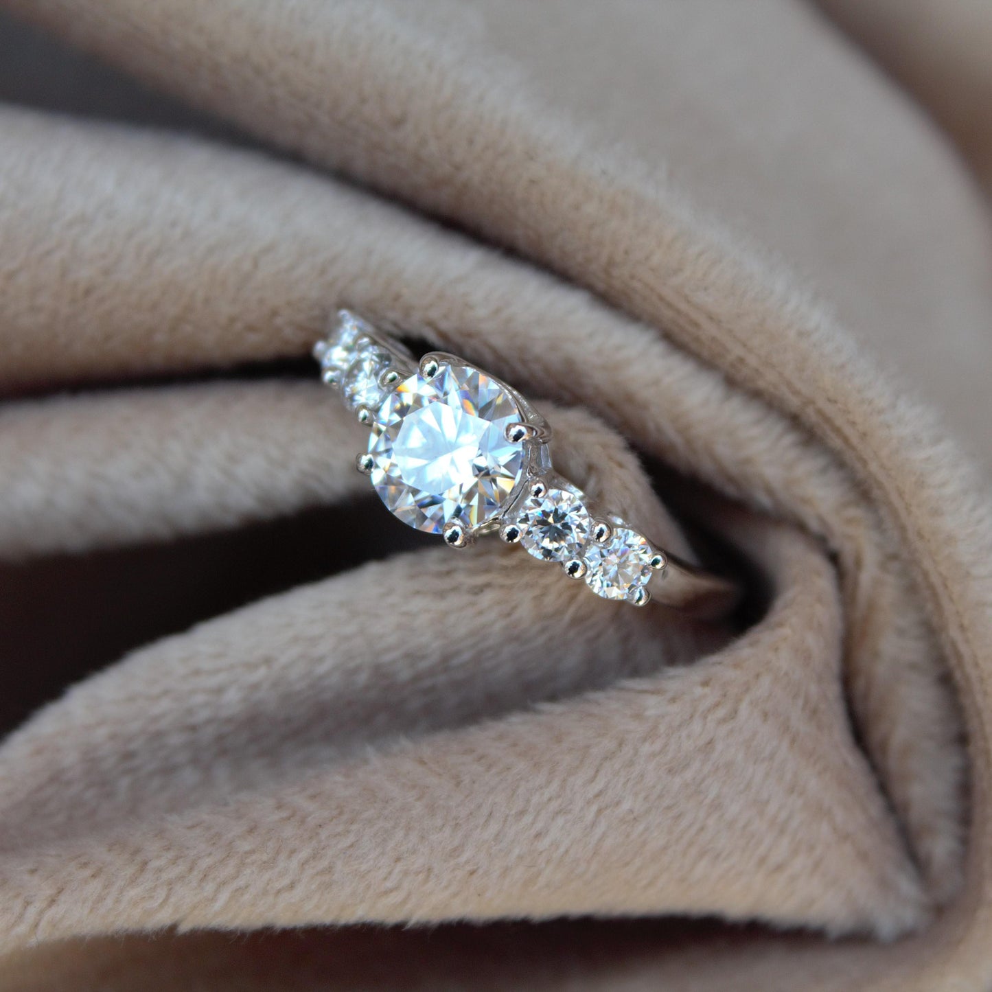 Round Cut Moissanite Ring in 925 Sterling Silver, Solitaire Silver Ring, Stackable Propose Ring, Engagement Gift for Bride, Statement Ring