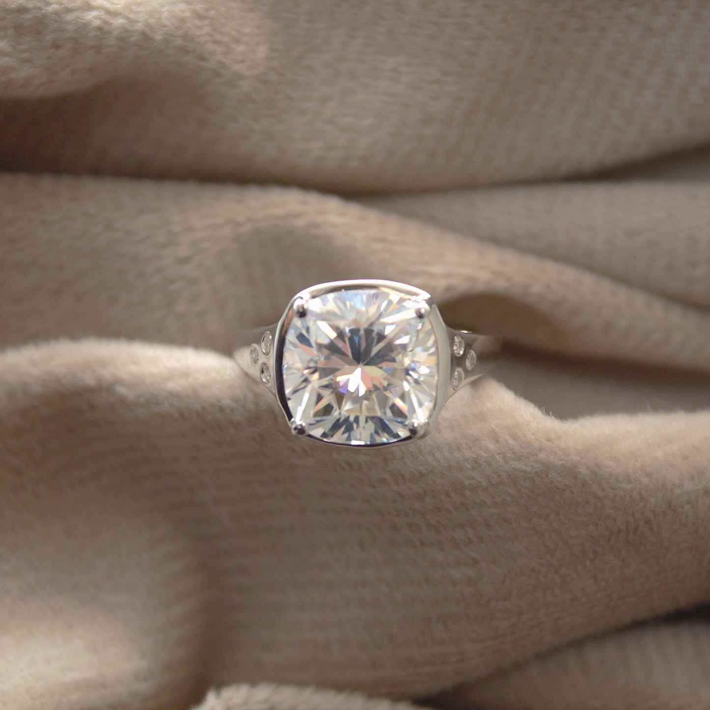 Cushion Cut Moissanite 925 Sterling Silver Ring, Prong Set Engagement Ring, Vintage Silver Ring, Lightweight Travel Jewelry, Gift for Him