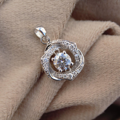 Solitaire Round Cut Halo Pendant, 925 Sterling Silver Moissanite Charm Pendant for Women, Minimalist Silver Pendant, Perfect Graduation Gift