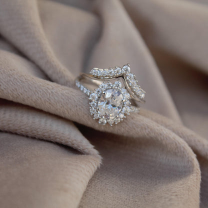 Moissanite Engagement Chevron Ring,925Sterling Silver Stackable Ring, Vintage Bridal Jewelry Set, Silver Stacking Ring, Art Deco Curved Ring