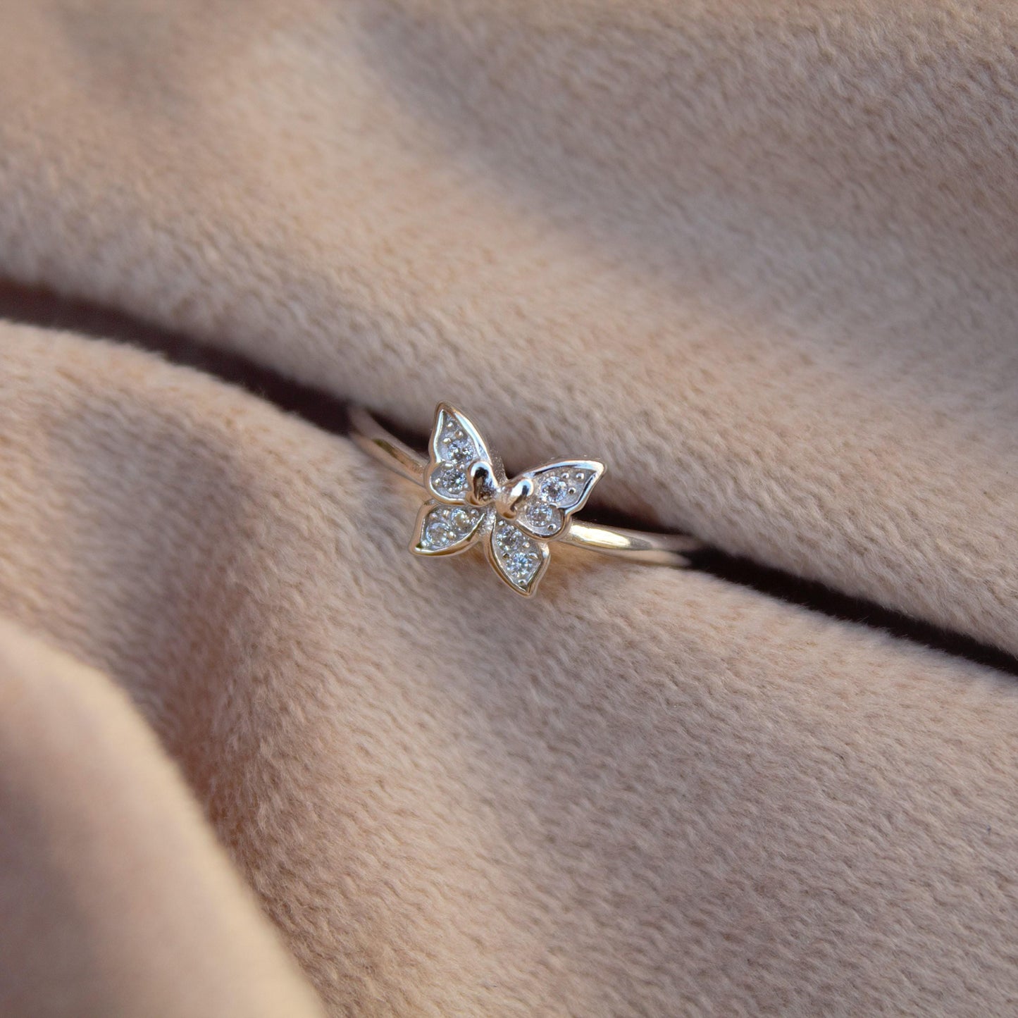 Dainty Butterfly CZ Ring, 925 Sterling Silver Ring, Vintage Style Silver Jewelry, Elegant Gift for Her, Stackable Ring, Butterfly Jewelry