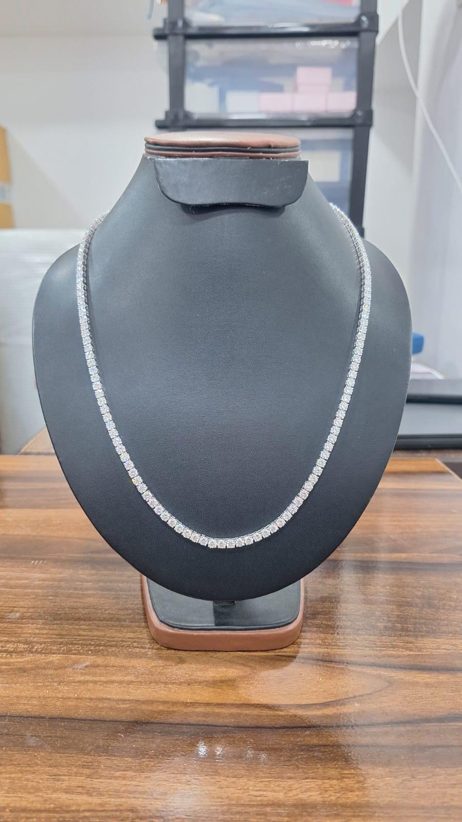 25 tcw Lab Grown Diamond Tennis Necklace, Solid Gold Diamond Chain, 4 mm Diamond Necklace, Statement Designer Necklace, Unisex Gift