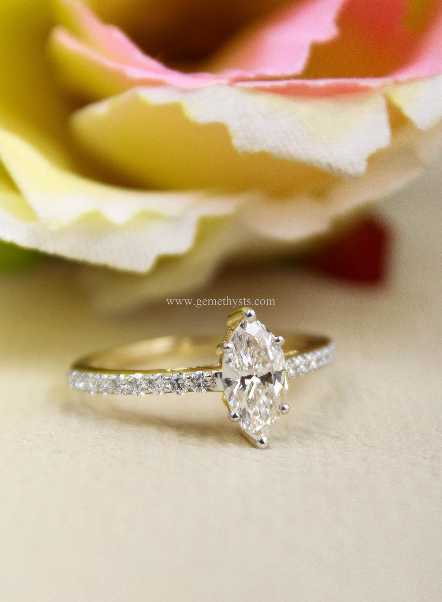 1 Carat Marquise Lab-Grown Diamond Ring, Custom Engagement/Wedding Ring, Statement Gold Ring, CVD/HPHT Diamond Ring, Gold Ring for Her