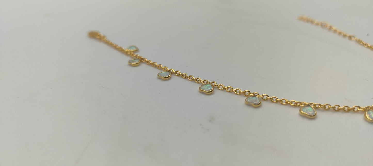 Opal Heart Necklace, Dainty Opal Jewelry, October Birthstone Necklace, 925 Sterling Silver Necklace for Women, Minimalist Necklace For Gift