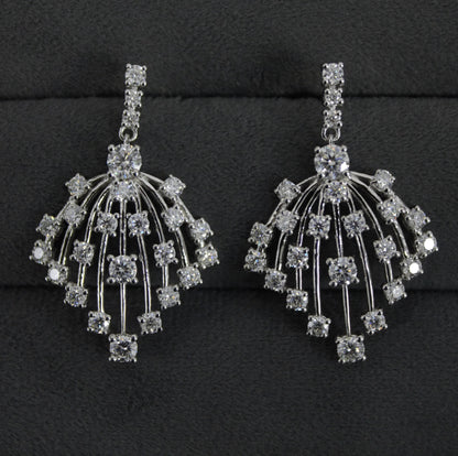 Moissanite 925 Sterling Silver Dangle Earrings, Designer Statement Earrings for Women, White Moissanite Jewelry, Wedding Earrings for Bride