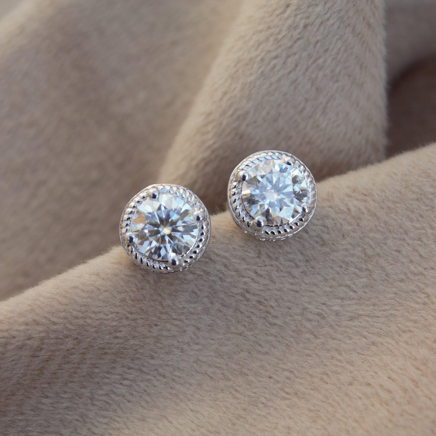 Moissanite Round Cut Statement Earrings, 925 Sterling Silver Stud Earrings for Her, Silver Minimalist Stud Earring, White Moissanite Jewelry