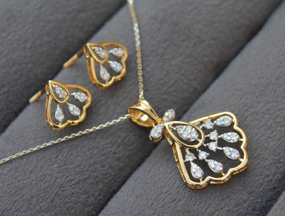Natural Diamond IGI Certified Gold Jewelry Set, Designer Minimalist Necklace Earrings Set for Her, Dainty Diamond Gold Jewelry Gift For Her