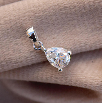 Pear Cut Moissanite Pendant in 925 Sterling Silver, Dainty Silver Charm Pendant, Minimalist Pendant for Chain, Moissanite Silver Jewelry