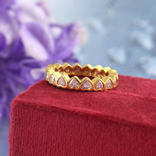 Gold Band Ring- Heart Diamond Ring-Full Eternity Band- Lab Diamond Ring- Conflict Free Gold Ring- Heart Eternity Band- 10K/14K/18K Gold Ring