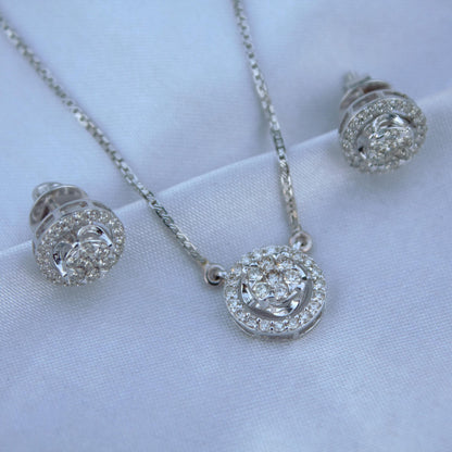 18K White Gold Solitaire Halo Jewelry Set, IGI Certified Diamond Jewelry, Gold Chain Pendant Necklace with Stud Earrings, Dainty Jewelry Set