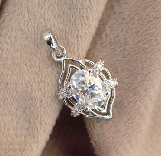 Oval Cut Moissanite 925Sterling Silver Pendant, Designer Vintage Style Pendant, Silver Charm Pendant for Women, Minimalist Pendant for Chain