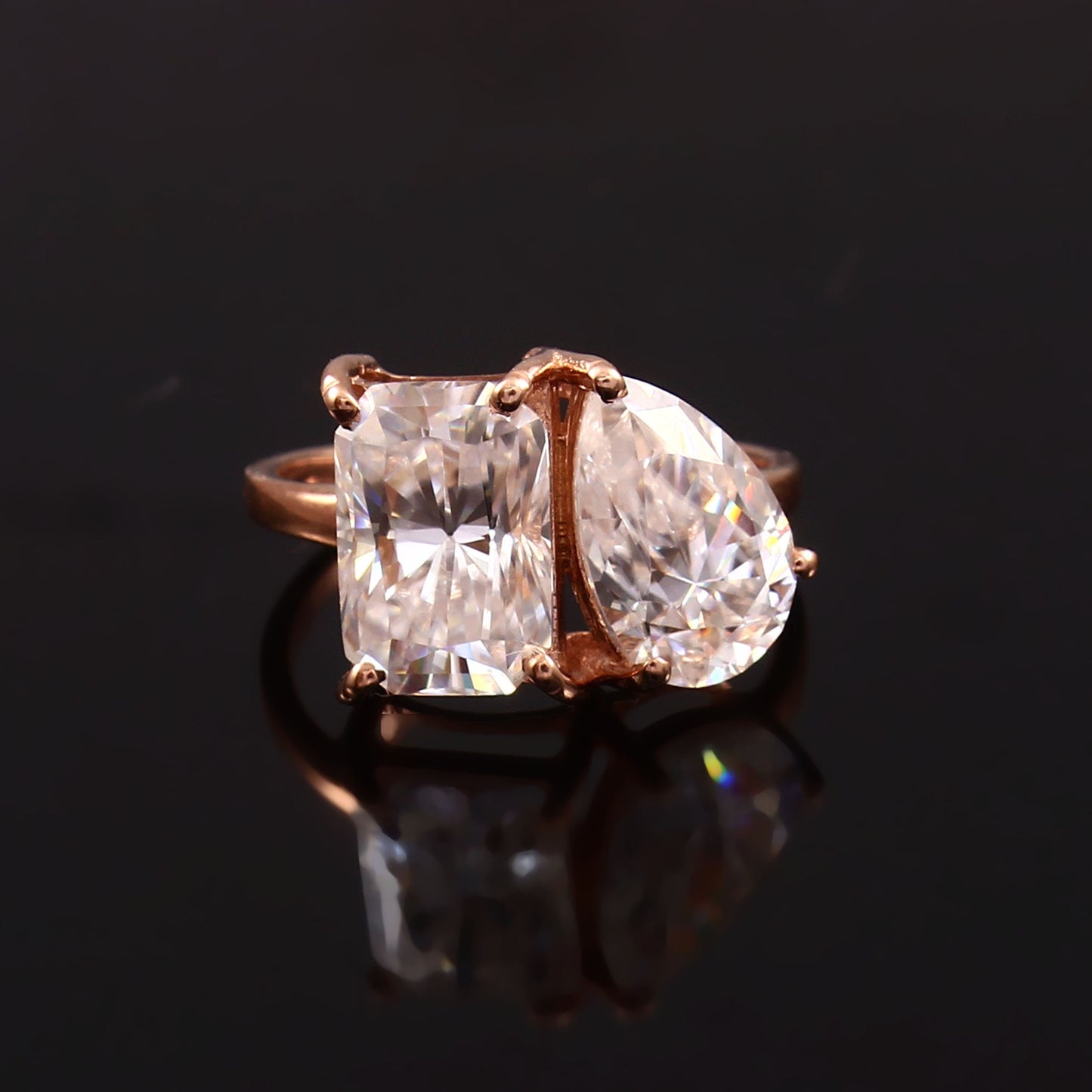 Two Diamonds Gold Ring, Pear & Radiant Cut Ring, IGI Certified Diamond Gold Jewelry, VVS Clarity Diamond Ring, Lab Created CVD Diamond Ring