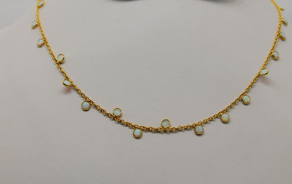 Opal Charm Necklace For Gift, Dainty Opal Jewelry, October Birthstone Necklace, 925 Sterling Silver Necklace for Wife, Opal Charm Necklace