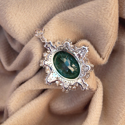 Moissanite & Green Inclusions Emerald Pendant for Gift, Designer Sterling Silver Pendant, 925 Silver Pendant for Chain, Victorian Jewelry