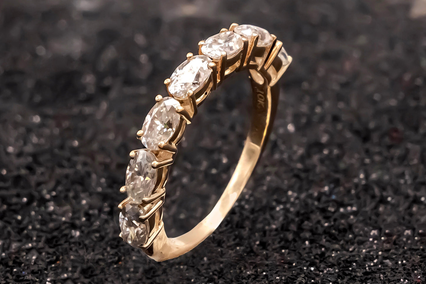 Solid Gold Ring, Moissanite Oval Ring, Half Eternity Band, 10k, 14k, 18k Gold Vintage Ring, Wedding Eternity Band, Gold Ring for Bridesmaids