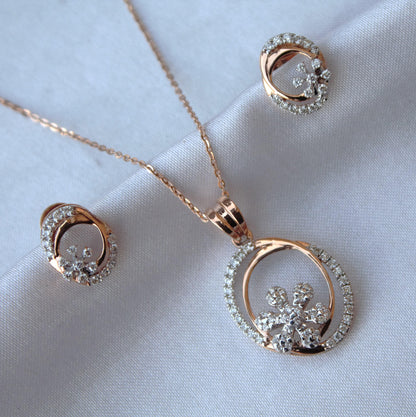 IGI Certified Diamond Gold Jewelry Set, 18k Rose Gold Pendant Necklace with Stud Earrings, Designer Gold Jewelry for Women, Wedding Gift