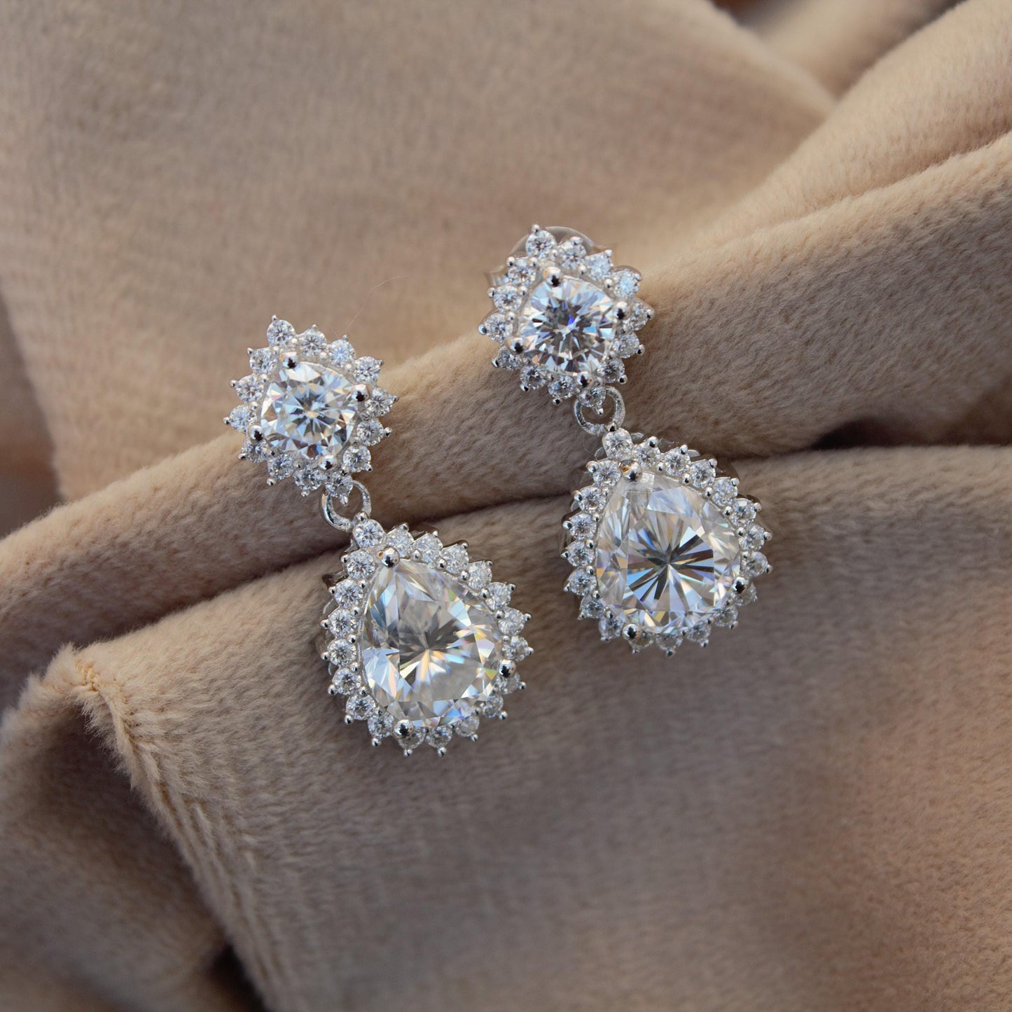 Pear Moissanite Drop Earrings, 925 Sterling Silver Push Back Earrings, Designer Dangle Earrings, Silver Bridal Earrings, Moissanite Jewelry