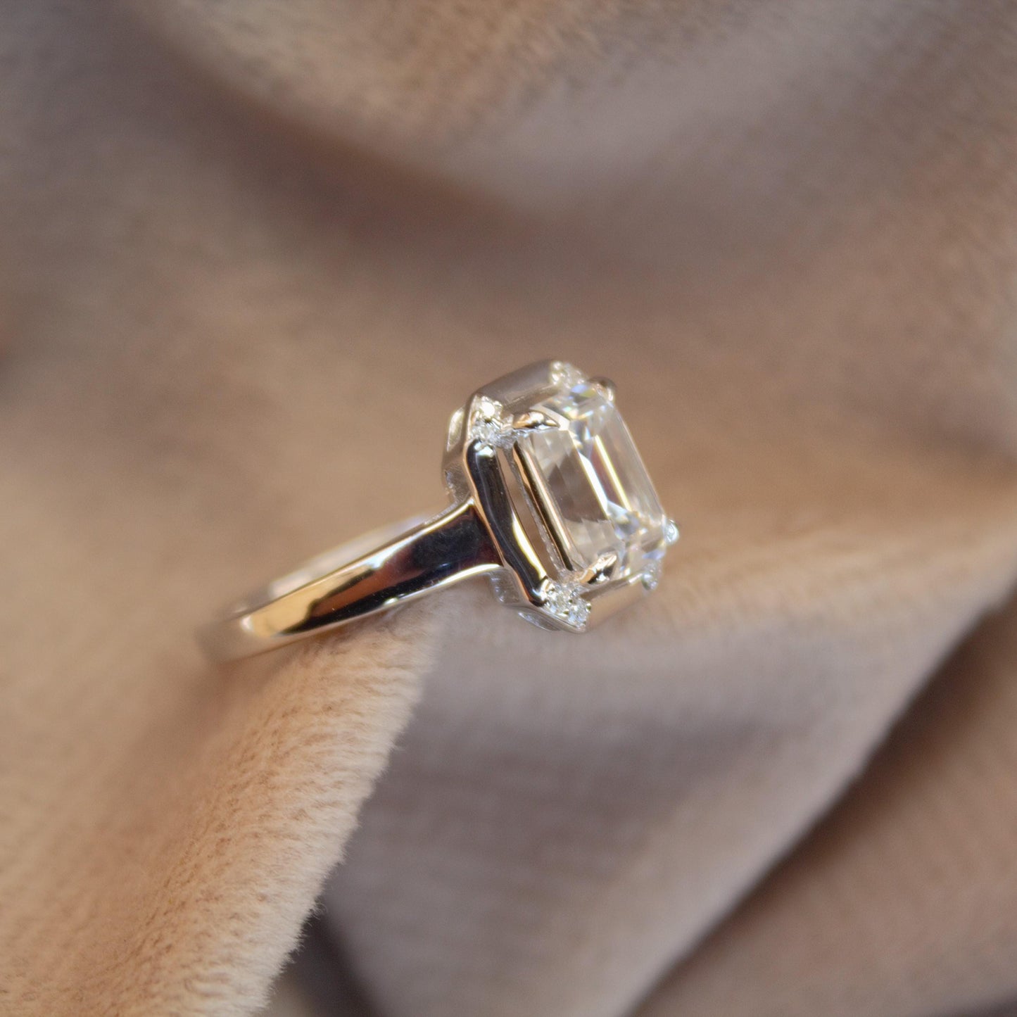 Sterling Silver Moissanite Emerald Cut Ring, 925 Silver Jewelry for Men, Vintage Style Solitaire Ring, Perfect Engagement Ring for Groom