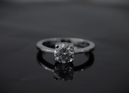 White Moissanite Round Cut Stone Ring, Solitaire Silver Ring, Minimalist Ring, Perfect Gift For Her, Single Stone Silver Moissanite Ring