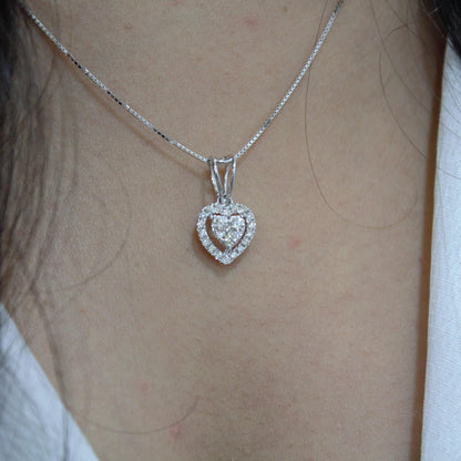 Heart Diamond Solitaire Halo Pendant, Lightweight Diamond Pendant, 18k White Gold Bridal Jewelry, Solid Gold Pendant with Chain for Gift