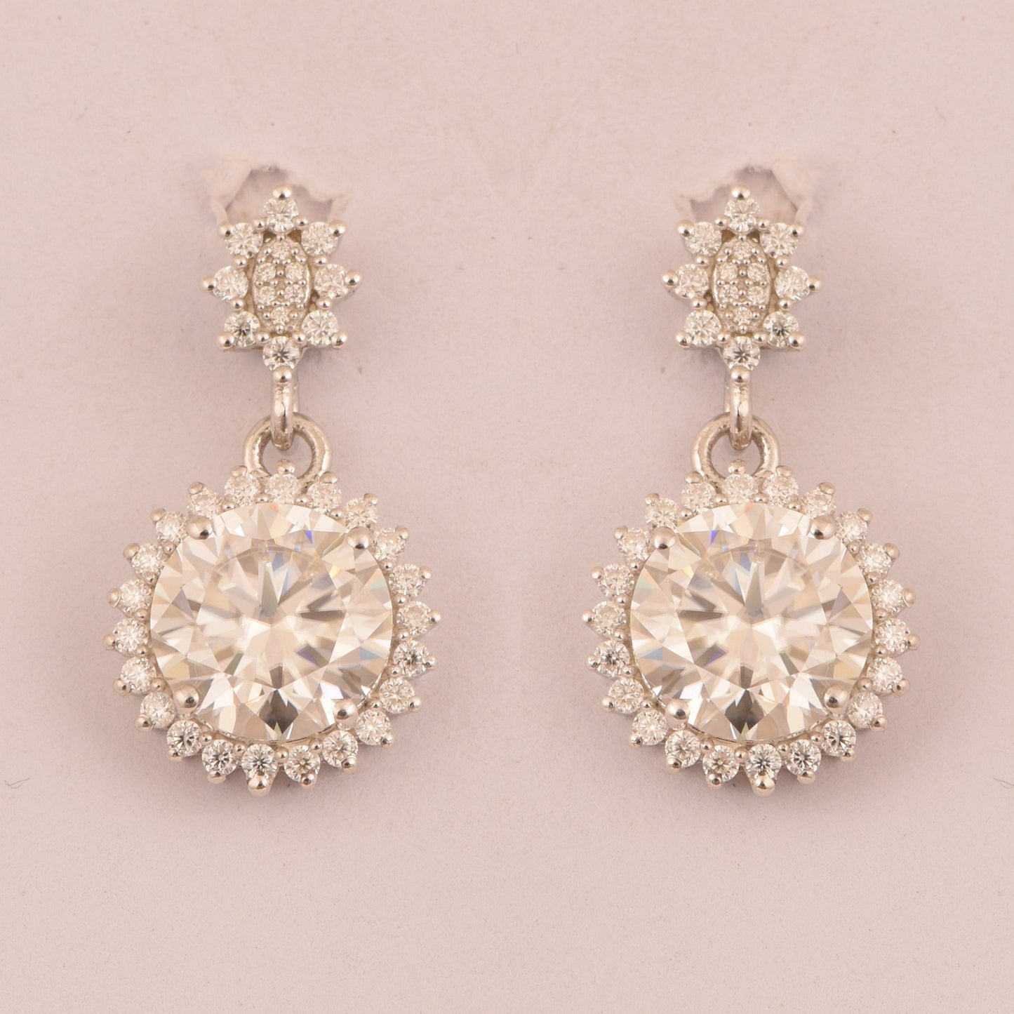 Lab Created Diamond Earrings, 10K, 14K, 18K Gold Earrings, Stud Dangle Earrings, Round Cut Earrings, Halo Earrings, Perfect Gift for Bride