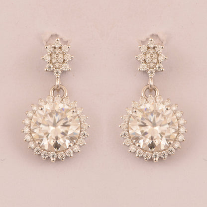 Lab Created Diamond Earrings, 10K, 14K, 18K Gold Earrings, Stud Dangle Earrings, Round Cut Earrings, Halo Earrings, Perfect Gift for Bride