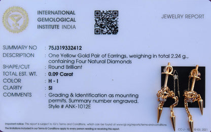 14K Solid Gold Chain Tassel Earrings, Designer Dangle Earrings for Her, Lightweight Real Diamond Gold Earrings, Anniversary Gift for Wife