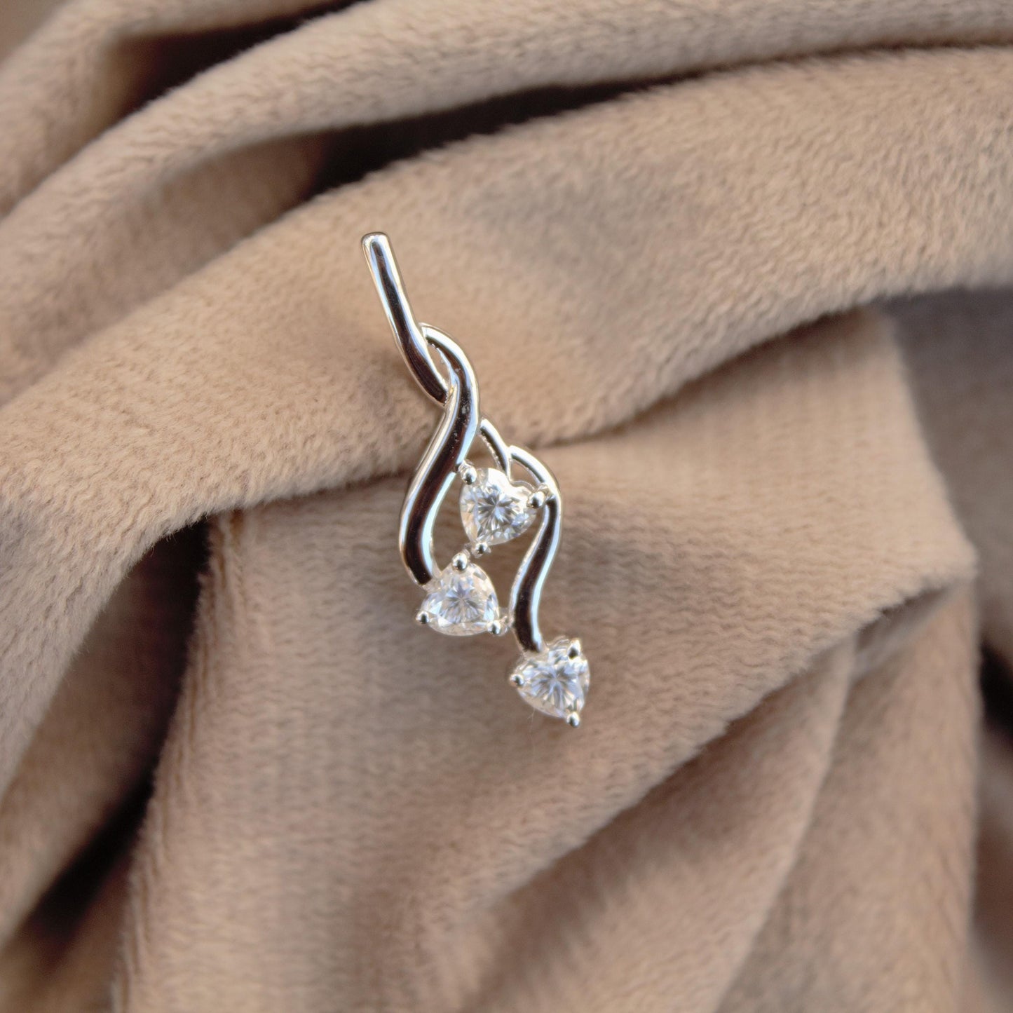 Solid 925 Sterling Silver Dainty Moissanite Pendant for Chain, Heart Cut Moissanite Jewelry, Three Stone Pendant, Engagement Gift for Bride