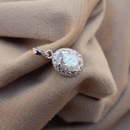 Moissanite 925 Sterling Silver Pendant, Oval Cut White Stone Pendant for Men and Women, Minimalist Pendant for Chain, Silver Charm Pendant