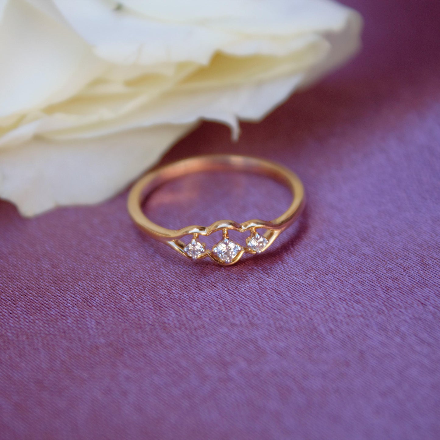 Three Stone Diamond Ring, 1.43 Gm Diamond Gold Ring, 18K Dainty Yellow Gold Jewelry, IGI Certified Natural Diamond Gold Ring Gift for Wife