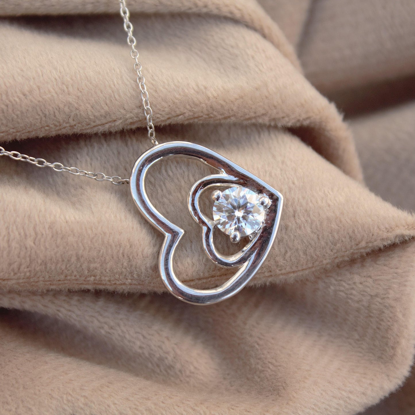 Moissanite Round Cut Heart Shape Pendant Necklace, Sparkling Heart Pendant with Chain, Ready to Ship, 925Sterling Silver Gift for Girlfriend