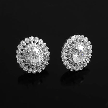 CVD/HPHT Lab Grown Diamond Earrings, Halo Stud Earrings for Women, 14K, 18K White Gold Earrings, Wedding Earrings, Dainty Stud Earrings