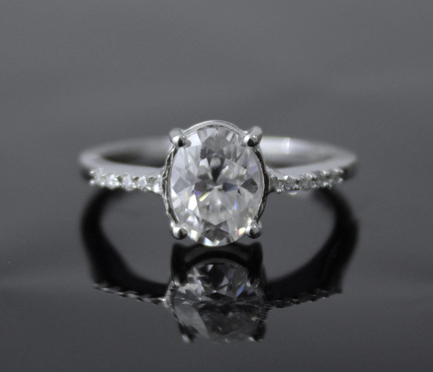 Oval Cut Moissanite Ring, Lightweight Silver Ring for Girlfriend, Minimalist Moissanite Ring, Daily Wear Silver Ring, Cluster Silver Ring