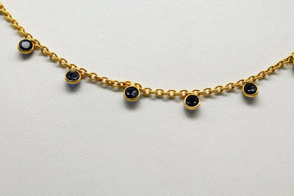 Blue Sapphire Charm Necklace and Bracelet, 925 Sterling Silver Chain Necklace, Bezel Necklace Bracelet Set, Adjustable Chain Necklace