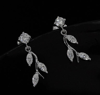 Moissanite Stud Dangle Earrings for Women, 925 Sterling Silver Earrings, Round and Marquise Stone Earrings, Colorless Moissanite Jewelry