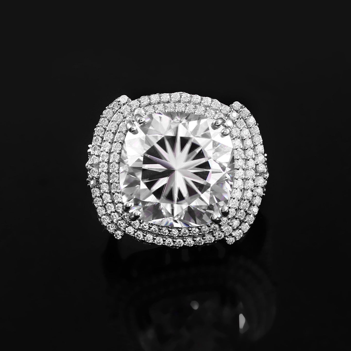 Moissanite Gold Ring, Victorian Style Ring, 14K Moissanite Gold Jewelry, Big Cushion Ring, Gift For Engagement, Statement Solid Gold Ring