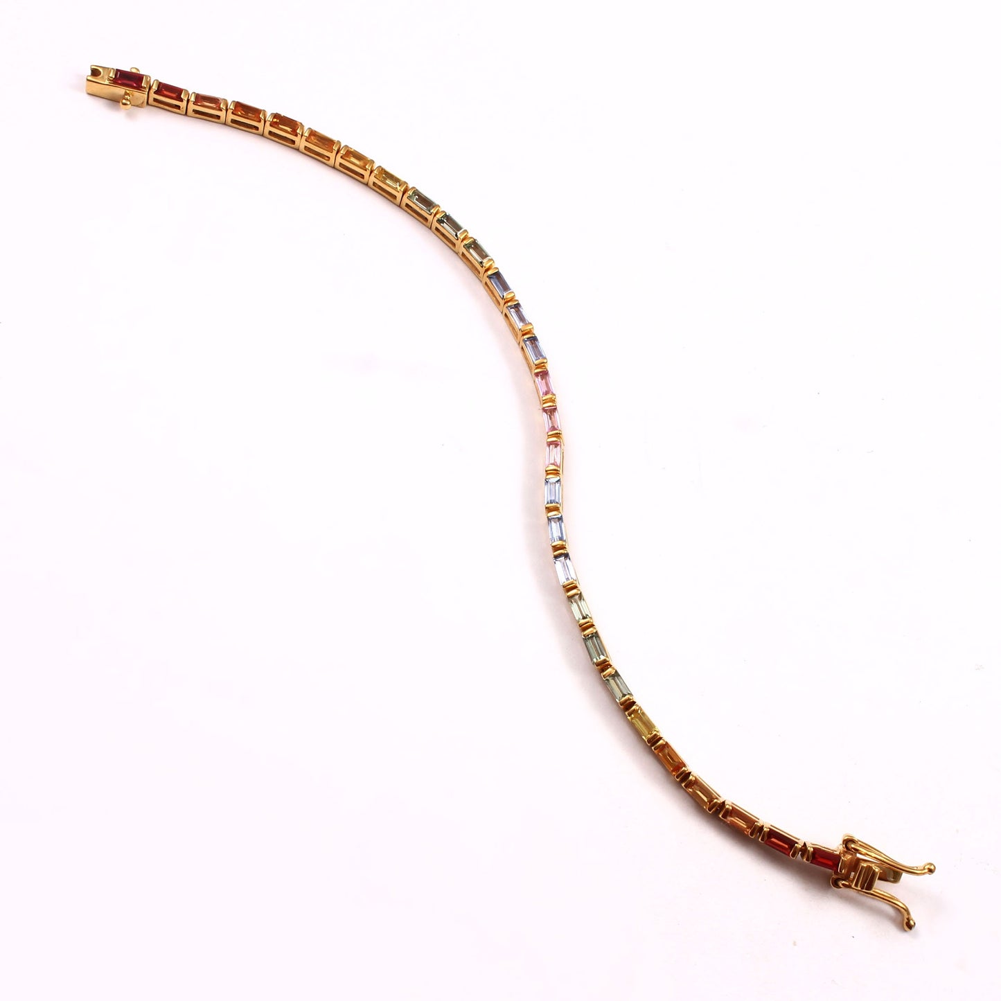 Rainbow Sapphire Bracelet, 4X2 MM Baguette Bracelet, Natural Multi Sapphire Tennis Bracelet- Gold Infinity Bracelet, Jewelry for Bridesmaids