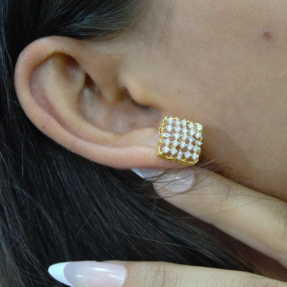 Cluster Diamond Gold Jewelry Set, 18K Yellow Gold Pendant with Earrings Set, Statement Real Diamond Jewelry, Wedding Gift for Bridesmaids