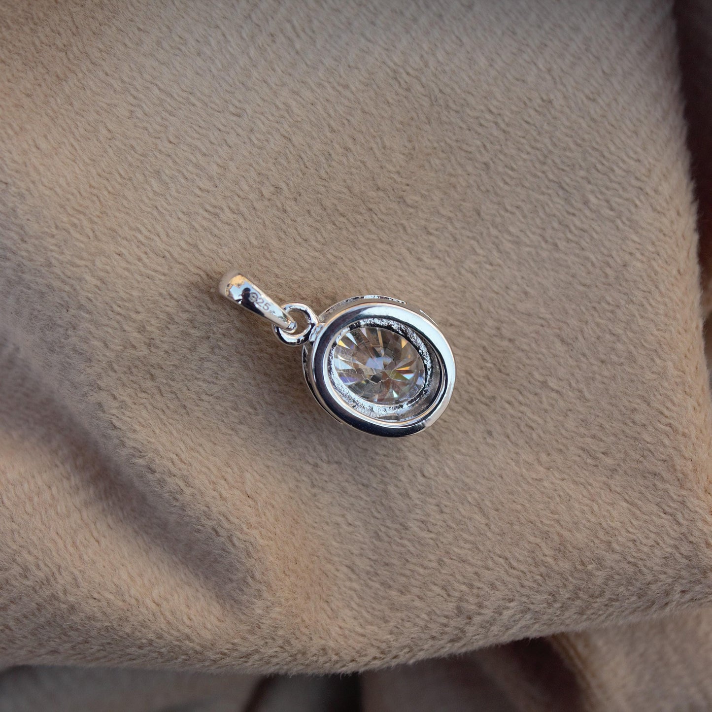 Moissanite 925 Sterling Silver Pendant, Oval Cut White Stone Pendant for Men and Women, Minimalist Pendant for Chain, Silver Charm Pendant