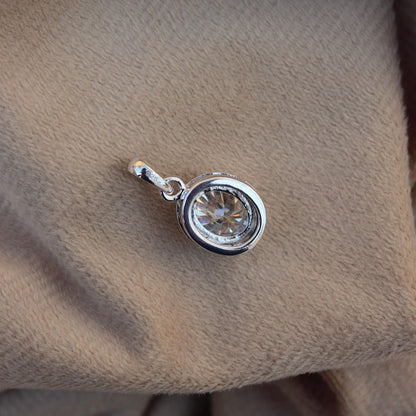 Moissanite 925 Sterling Silver Pendant, Oval Cut White Stone Pendant for Men and Women, Minimalist Pendant for Chain, Silver Charm Pendant