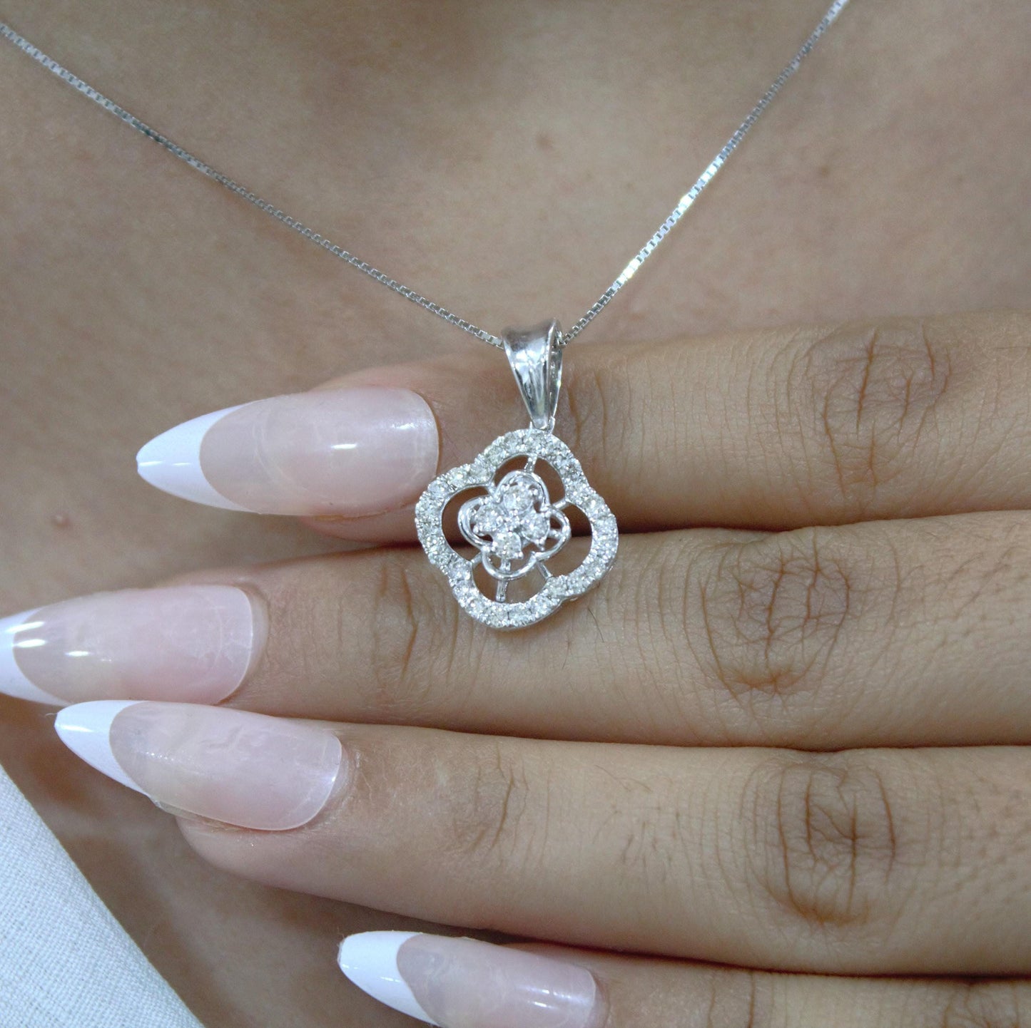 Solitaire Halo Diamond Jewelry Set, 18k White Gold Real Diamond Necklace with Earrings, Dainty Charm Pendant with Stud Earrings for Women