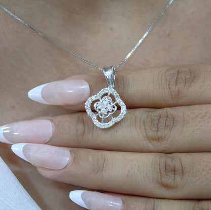 Solitaire Halo Diamond Jewelry Set, 18k White Gold Real Diamond Necklace with Earrings, Dainty Charm Pendant with Stud Earrings for Women