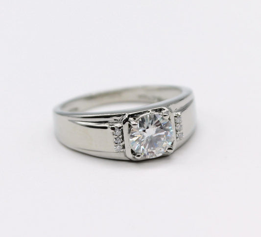 Men's Moissanite Silver Ring, 925 Sterling Silver Ring, VVS Moissanite Engagement Ring, Round Cut Ring, Perfect Anniversary Gift For Him